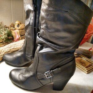 Faded Glory 11 Black Heeled Calf Boots with Buckle Accent New without box